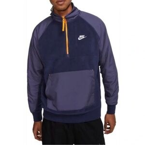 Nike NSW CE Winter Polar Fleece Half-Zip Sweater in Navy Blue and Orange